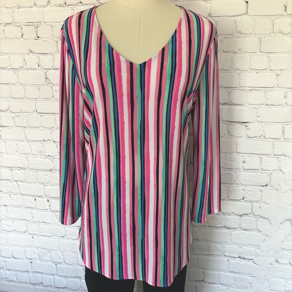 Pappagallo Striped V-Neck Tunic Top--EUC--Sz M - Picture 2 of 16